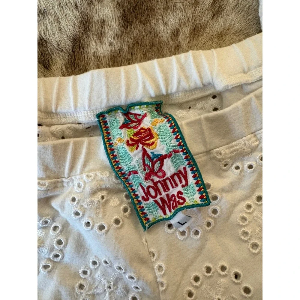 JOHNNY WAS White Eyelet Ayla Pants‎ Size Large Resort Wear